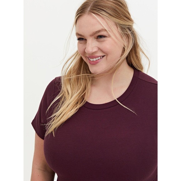 Torrid Burgundy Purple Rib Midi Dress Ribbed Short Sleeve Women's Plus Size 2 2X - Picture 8 of 12
